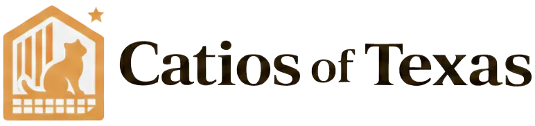 Catios of Texas logo featuring a cat silhouette inside a golden house structure with a Texas star.